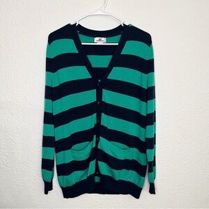 Vineyard Vines Striped Cardigan Wool Sweater Button Down V Neck Preppy Green